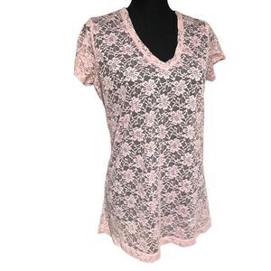 Bella Birdie Light Pink Sheer Lace V Neck Top